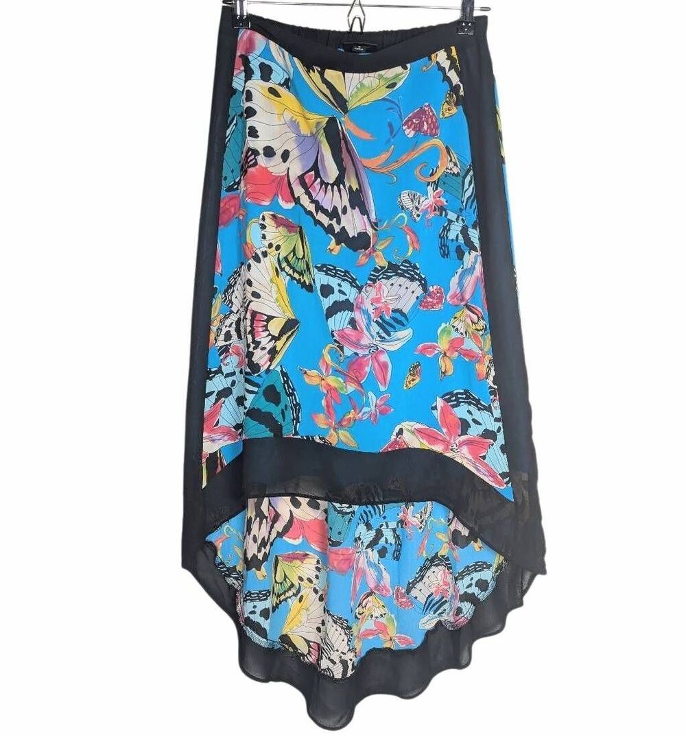 Nicole Miller multicolor butterfly floral hi-lo skirt womens 8